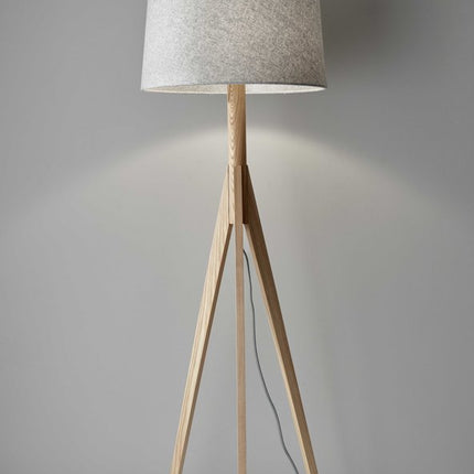 59" Natural Solid Wood Tripod Floor Lamp With Gray Fabric Empire Shade HomeRoots