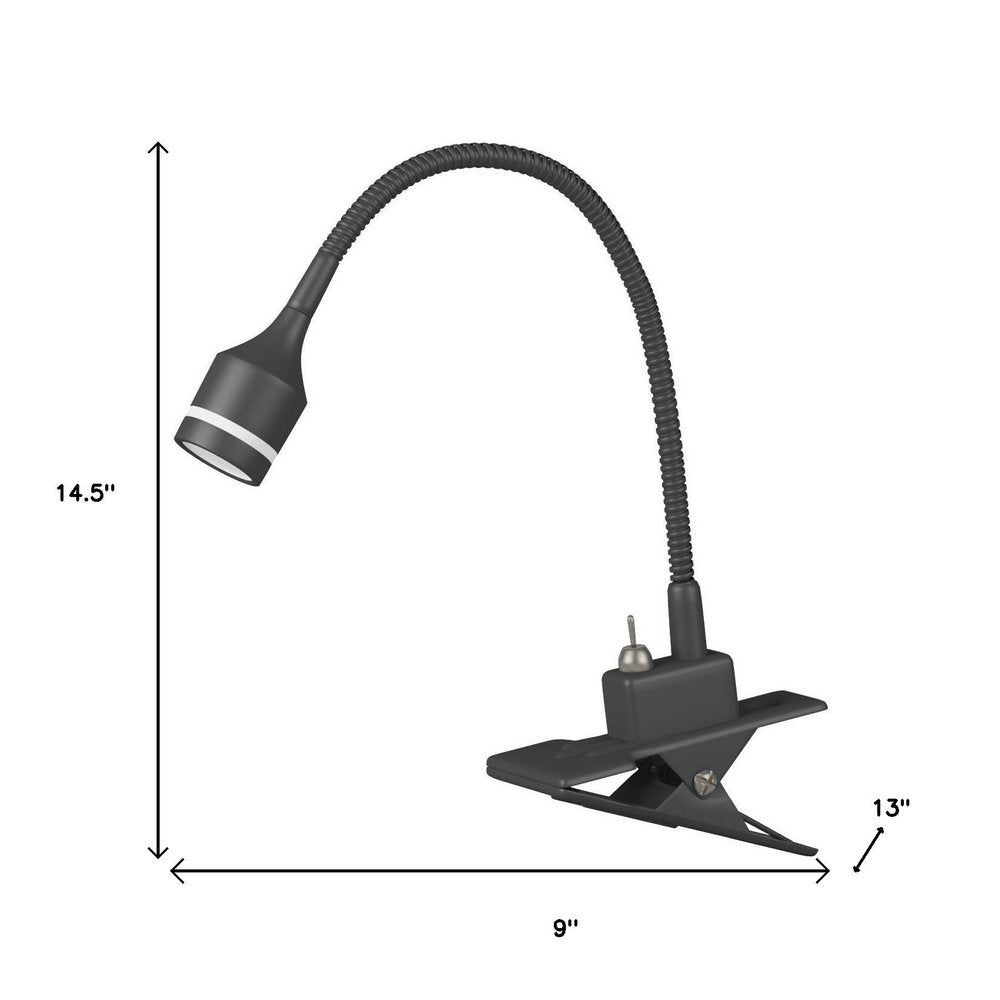 15" Black Metal Adjustable Clip On LED Table Lamp