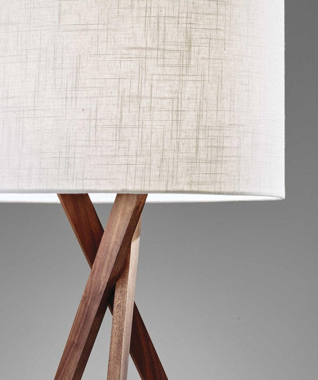 63" Brown And White Solid Wood Tripod Floor Lamp With White Linen Drum Shade HomeRoots