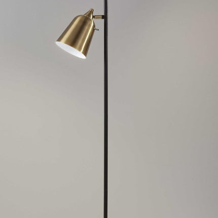 58" Black Two Light Task Floor Lamp With Antiqued Brass Metal Cone Shade HomeRoots