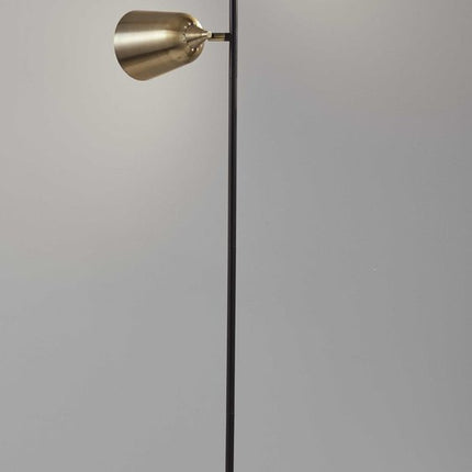 58" Black Two Light Task Floor Lamp With Antiqued Brass Metal Cone Shade HomeRoots