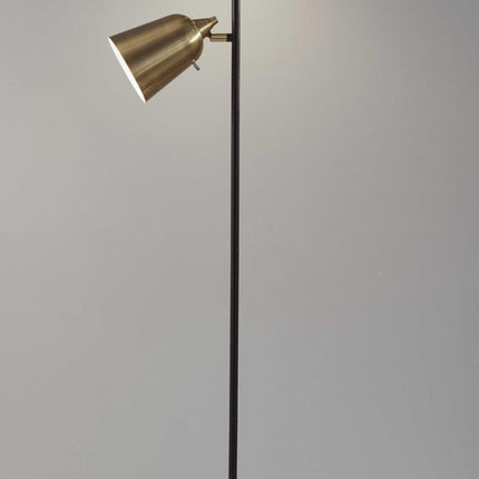 58" Black Two Light Task Floor Lamp With Antiqued Brass Metal Cone Shade HomeRoots