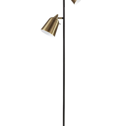58" Black Two Light Task Floor Lamp With Antiqued Brass Metal Cone Shade HomeRoots