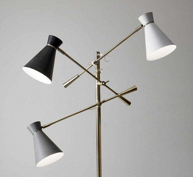 71" Brass Metal Novelty Floor Lamp With Black And White Iron Cone Shade HomeRoots