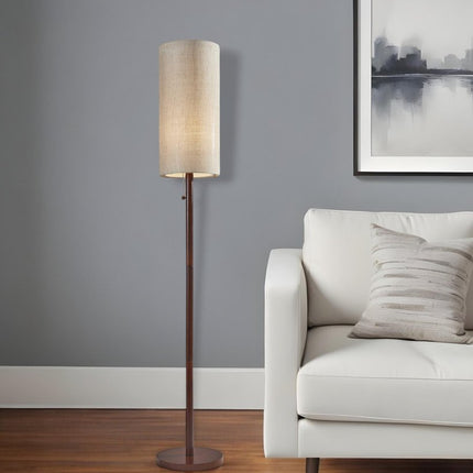 65" Brown Solid Wood Floor Lamp With Beige Linen Drum Shade HomeRoots