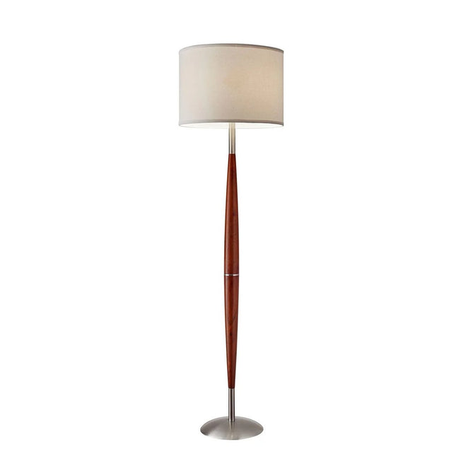Brown And White Solid Wood Floor Lamp With White Fabric Drum Shade HomeRoots