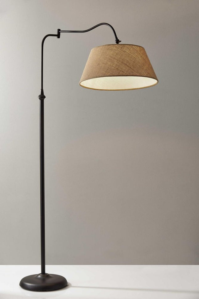 61" Bronze Arched Floor Lamp With Brown Fabric Empire Shade HomeRoots