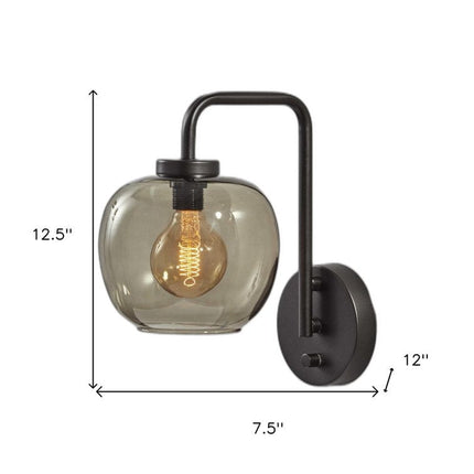13" Black Metal and Glass Armed Sconce HomeRoots