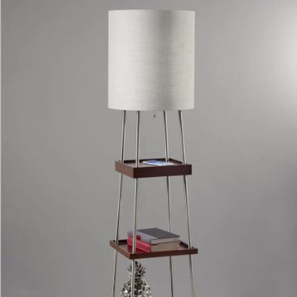 63" Brown And White Column Floor Lamp With White Fabric Drum Shade HomeRoots