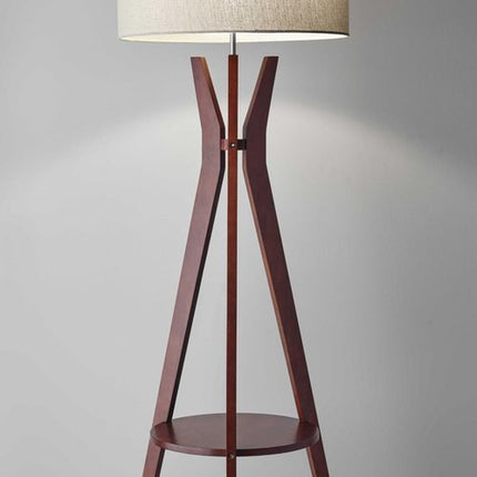60" Brown And White Solid Wood Tripod Floor Lamp With White Fabric Drum Shade HomeRoots