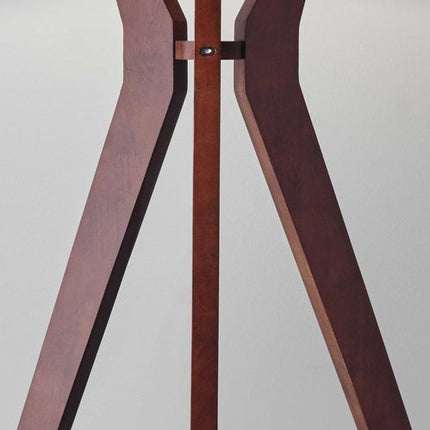 60" Brown And White Solid Wood Tripod Floor Lamp With White Fabric Drum Shade HomeRoots