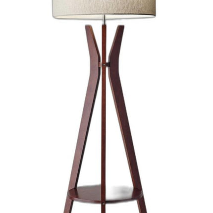 60" Brown And White Solid Wood Tripod Floor Lamp With White Fabric Drum Shade HomeRoots