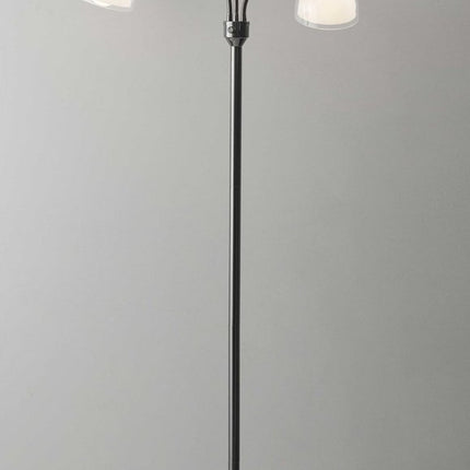 69" Black And White Metal Three Light Tree Floor Lamp With White Bowl Shade