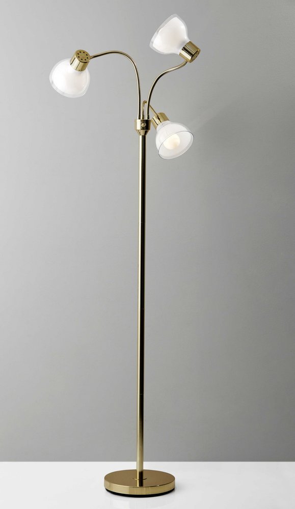69" Gold Three Light Tree Floor Lamp With Clear Plastic Bowl Shade