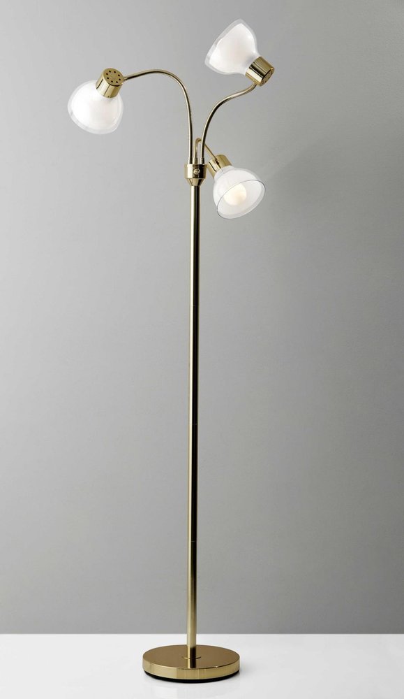 69" Silver Three Light Tree Floor Lamp With White Plastic Bowl Shade