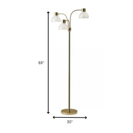 69" Gold Three Light Tree Floor Lamp With Clear Plastic Bowl Shade HomeRoots