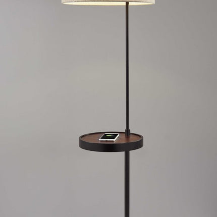 64" Beige And Black Tray Table Floor Lamp With Beige Fabric Drum Shade HomeRoots