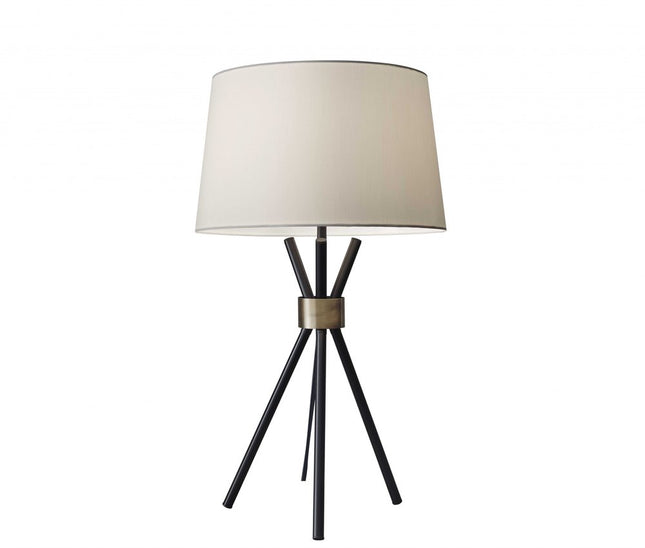 Black Metal Tripod Leg With Antique Brass Accent Table Lamp HomeRoots