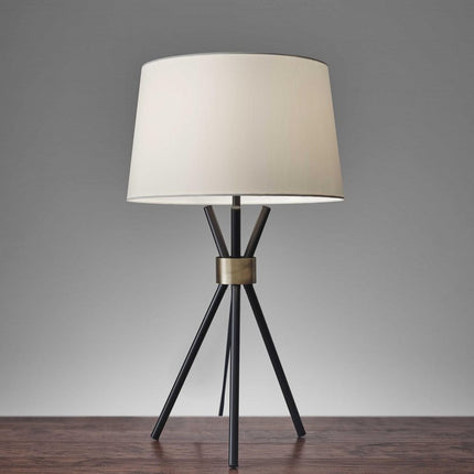Black Metal Tripod Leg With Antique Brass Accent Table Lamp HomeRoots