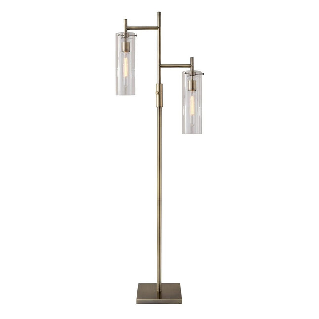 Brass Metal Two Light Novelty Floor Lamp With Clear Glass Drum Shade HomeRoots