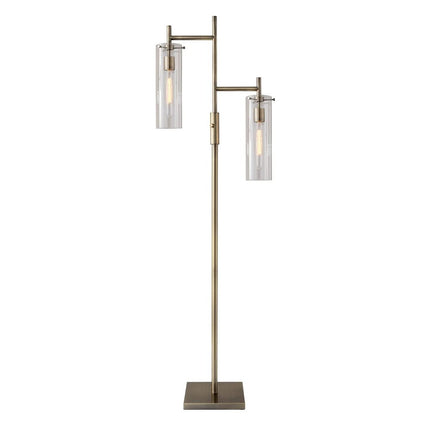 Brass Metal Two Light Novelty Floor Lamp With Clear Glass Drum Shade HomeRoots