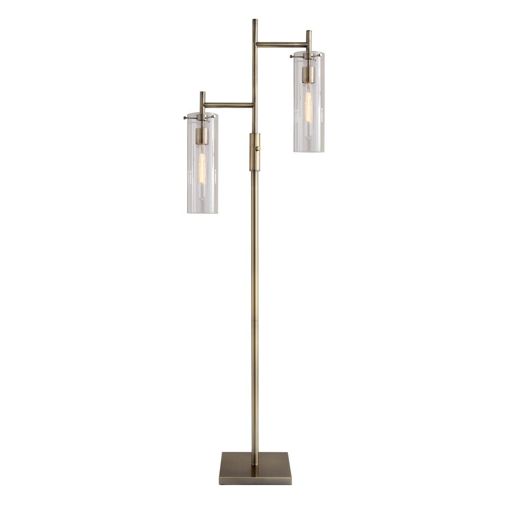64" Brass Two Light Novelty Floor Lamp With Clear Glass Drum Shade