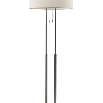 62" Silver Metal Task Floor Lamp With White Fabric Drum Shade HomeRoots