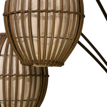 82" Bronze Three Light Tree Floor Lamp With Beige Wicker Cage Shade HomeRoots