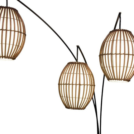 82" Bronze Three Light Tree Floor Lamp With Beige Wicker Cage Shade HomeRoots