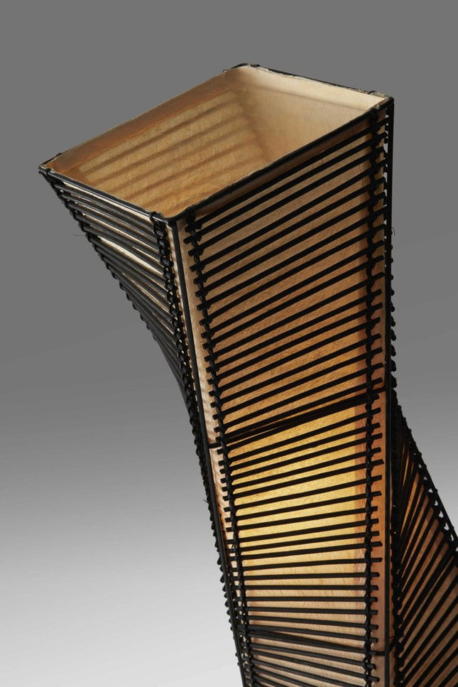 50" Black Floor Lamp With Black and Tan Twisted Cylinder Shade HomeRoots