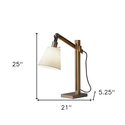25" Natural Wood Adjustable Height Table Lamp With White Bell Shade HomeRoots