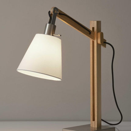 25" Natural Wood Adjustable Height Table Lamp With White Bell Shade HomeRoots