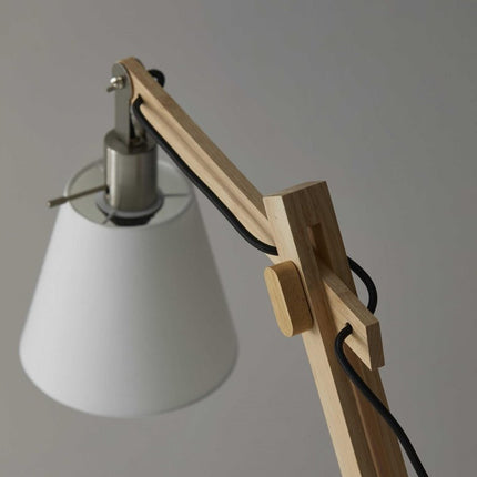 25" Natural Wood Adjustable Height Table Lamp With White Bell Shade HomeRoots