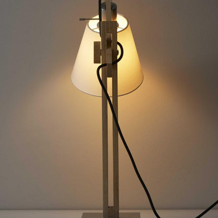 25" Natural Wood Adjustable Height Table Lamp With White Bell Shade HomeRoots