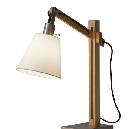 25" Natural Wood Adjustable Height Table Lamp With White Bell Shade HomeRoots