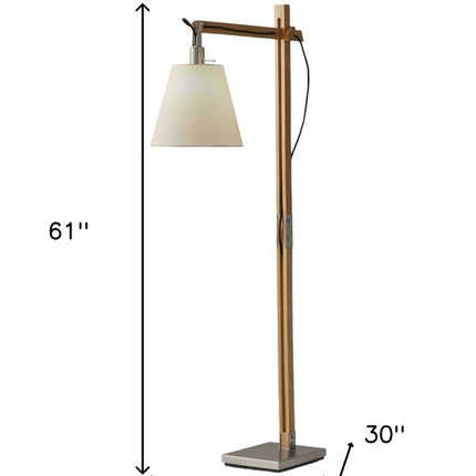 61" Natural Solid Wood Task With White Cotton Shade HomeRoots