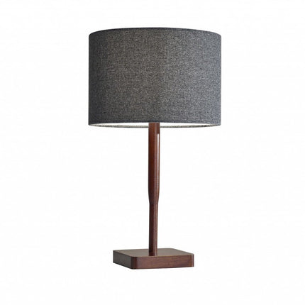 21" Brown Solid Wood Table Lamp With Dark Gray Drum Shade HomeRoots