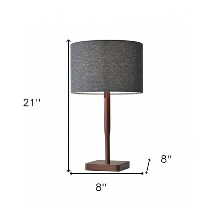 21" Brown Solid Wood Table Lamp With Dark Gray Drum Shade HomeRoots