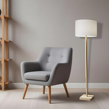59" Natural Solid Wood Floor Lamp With White Linen Drum Shade HomeRoots