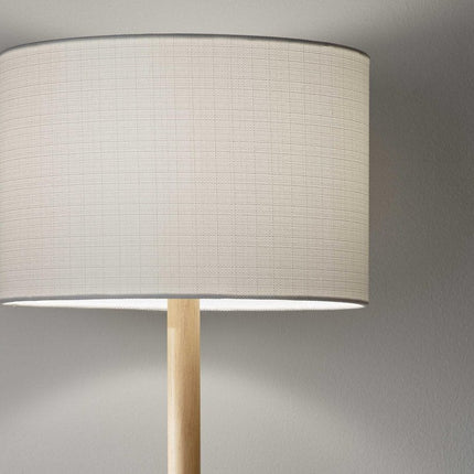 59" Natural Solid Wood Floor Lamp With White Linen Drum Shade HomeRoots