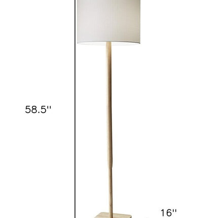 59" Natural Solid Wood Floor Lamp With White Linen Drum Shade HomeRoots