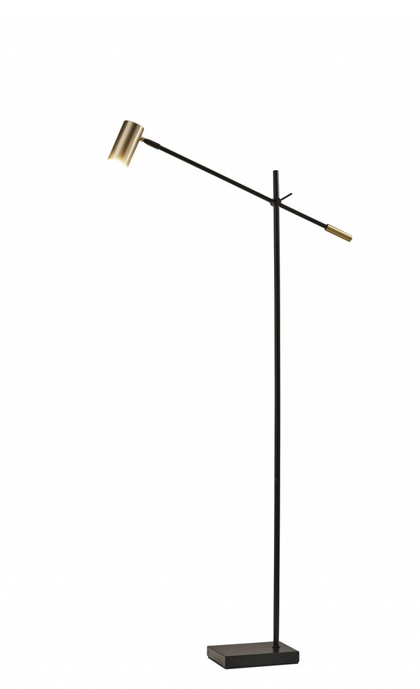 63" Black And Gold Adjustable LED Task Floor Lamp With Antiqued Brass Metal Cylinder Shade HomeRoots