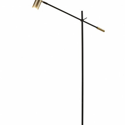 63" Black And Gold Adjustable LED Task Floor Lamp With Antiqued Brass Metal Cylinder Shade HomeRoots