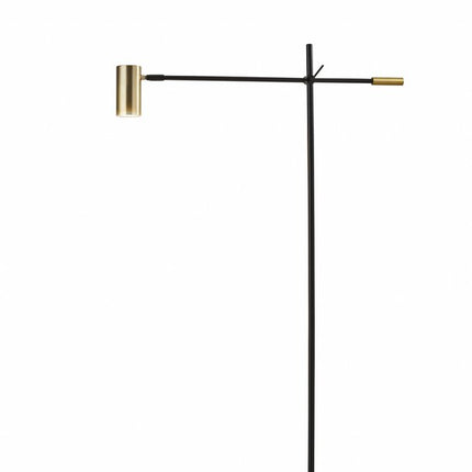 63" Black And Gold Adjustable LED Task Floor Lamp With Antiqued Brass Metal Cylinder Shade HomeRoots