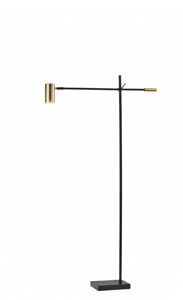 63" Black And Gold Adjustable LED Task Floor Lamp With Antiqued Brass Metal Cylinder Shade HomeRoots