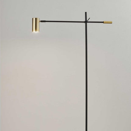 63" Black And Gold Adjustable LED Task Floor Lamp With Antiqued Brass Metal Cylinder Shade HomeRoots