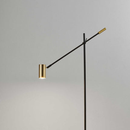 63" Black And Gold Adjustable LED Task Floor Lamp With Antiqued Brass Metal Cylinder Shade HomeRoots