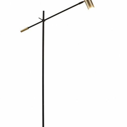 63" Black And Gold Adjustable LED Task Floor Lamp With Antiqued Brass Metal Cylinder Shade HomeRoots