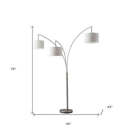 74" Silver Three Light Tree Floor Lamp With White Linen Drum Shade HomeRoots