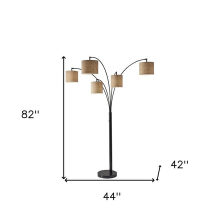 82" Bronze Five Light Tree Floor Lamp With Beige Fabric Drum Shade HomeRoots